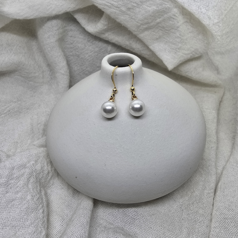 Gold Pearl Drop Earrings - White Pearl Dangle